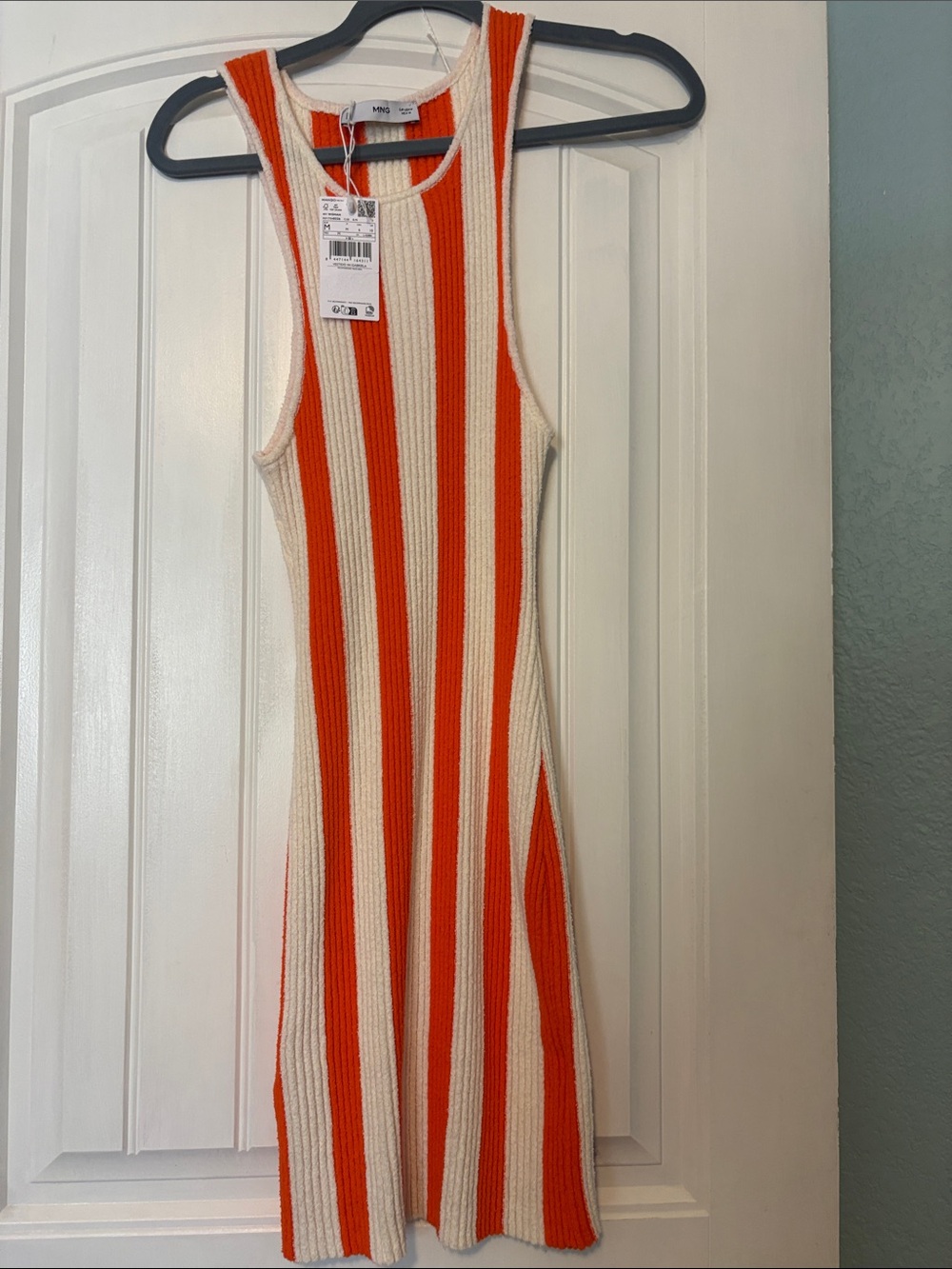 Mango Orange and Cream Ribbed Stripe Midi Dress